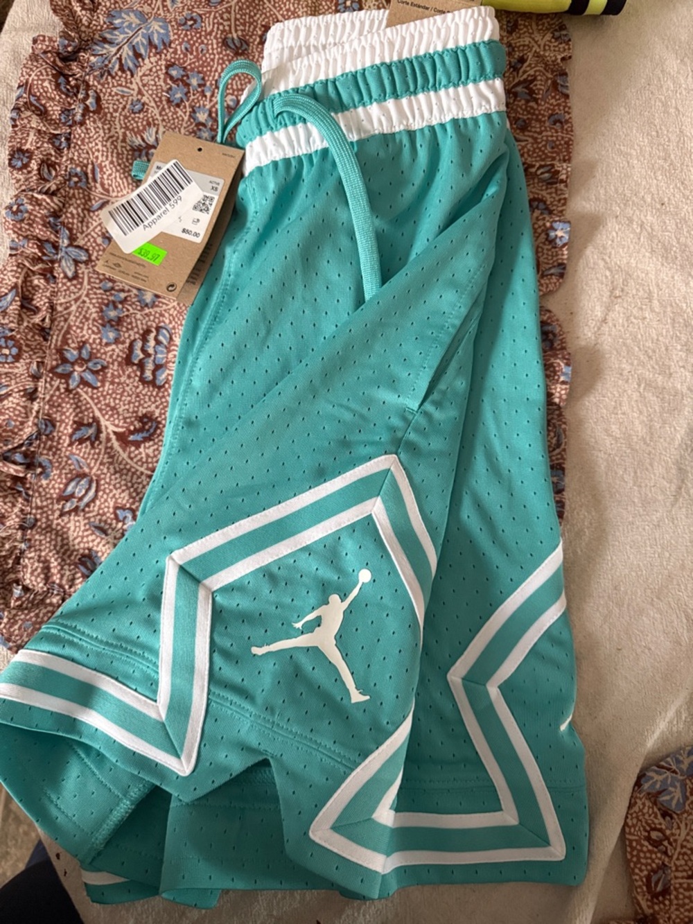 Jordan Teal Basketball Shorts with White Accents